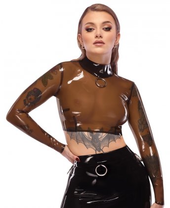 Sheer Latex O-Ring High Neck Crop Top