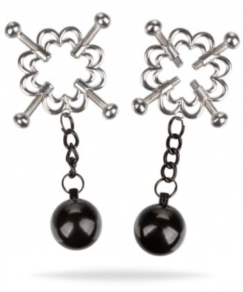 Helt justerbara nippelklämmor med fyra skruvar som bestämmer trycket. Tillagda vikter för ökad njutning. Helt nickelfri.