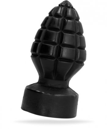 Svart analplugg tillverkad av högkvalitativ PVC. Gradvist ökande form. Formad som en handgranat. Bred bas och smal nacke.