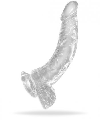 Realistisk dildo tillverkad av högkvalitativ TPE. Enkel att använda. Transparent. Verklighetstrogna vener och ollon samt pung.