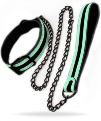 Halsband och koppel som lyser i mörkret. Tillverkad av högkvalitativ PU läder. Enkel att använda. Justerbart halsband.