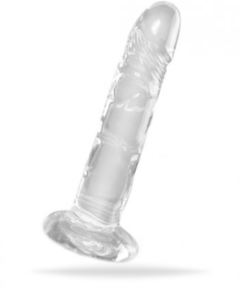 Realistisk dildo tillverkad av högkvalitativ TPE. Enkel att använda. Transparent. Verklighetstrogna vener och ollon.