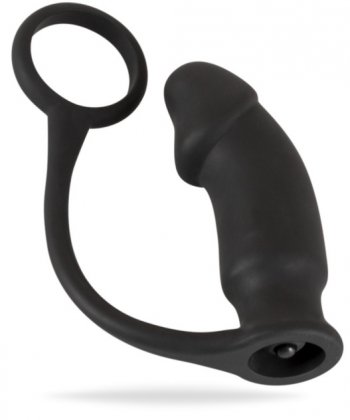 Vibrerande analplugg med en penisring. Flexibel ring och supermjukt silikon material. Enkel att använda. Penis formad plugg.