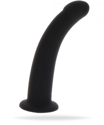 Strap-on dildo tillverkad av supermjuk silikon. Högkvalitativ. Böjbart skaft. Lätt böjd form. Bred bas. Enkel att använda.
