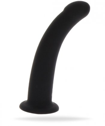 Strap-on dildo tillverkad av supermjuk silikon. Högkvalitativ. Böjbart skaft. Lätt böjd form. Bred bas. Enkel att använda.