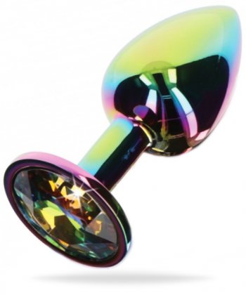 Multifärgad analplugg tillverkad av temperaturkänslig aluminium. Med en sexig sten i botten och en klassisk form.