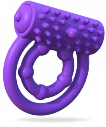 Lila penisring med dubbla ringar som förlänger njutningen för män medan klitoris vibratorn stimulerar kvinnan. Vattentät.