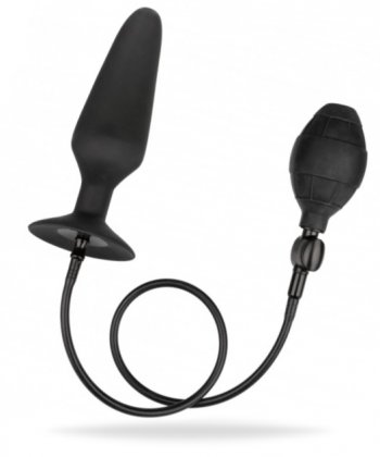 Svart analplugg av supermjuk silikon. Kan pumpas upp till önskad storlek. Enkel att använda. Håller formen utan slangen.