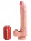 12“ Triple Density Cock with Balls . Ljus rosa Dildo med fantastisk sugkopp bredvid en 33cl burk för storleks ref