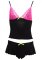 Spets & Jersey Cami-linne & shorts Svart & Neon Rosa #SE8869