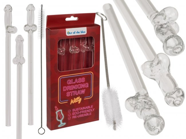 Glass Drinking Straw Willy 4-Pack