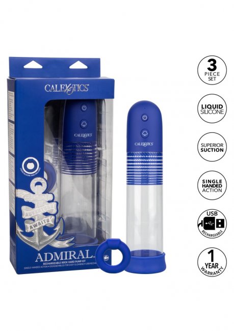 Admiral Rechargeable Pump Kit- förpackning med produkterna bredvid samt förpackningsinformation