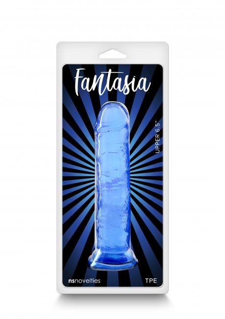 Fantasia Dildo Upper 6.5 - semi transparant blå rak dildo, förpackning