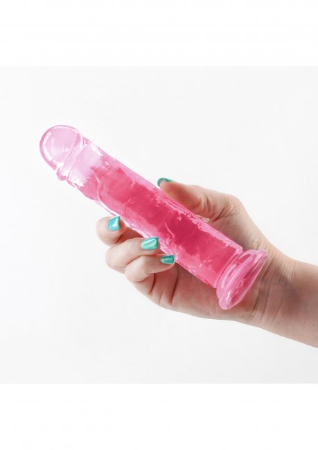 Fantasia Dildo Upper 6.5 - semi transparant blå rak dildo i hand för storleks referens