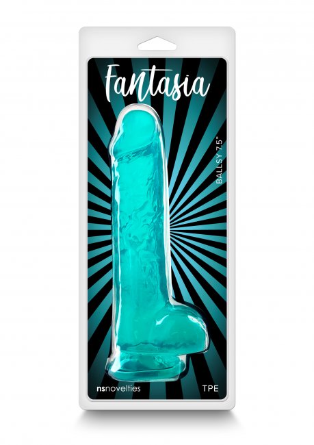 Fantasia Dildo Ballsy 7.5- grön semi transparant dildo, förpackning
