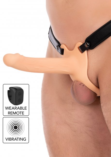 Hollow Penis Strapon Vibrating Silicone 20 cm Beige