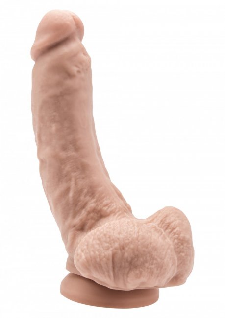 Cock 8 Inch With Balls - Beige svart dong med sugpropp
