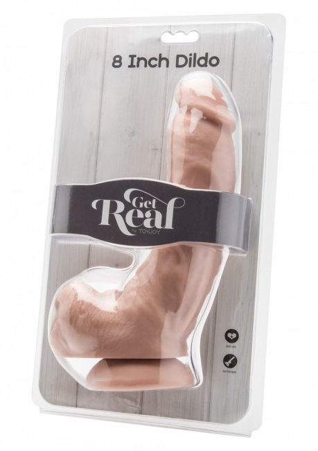 Cock 8 Inch With Balls - Beige svart dong med sugpropp
