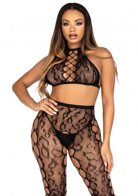 Crop Top & Crotchless Tights
