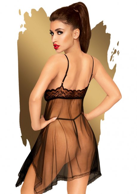 Penthouse Naughty Dolll- Svart spets negligé med string -Baksida