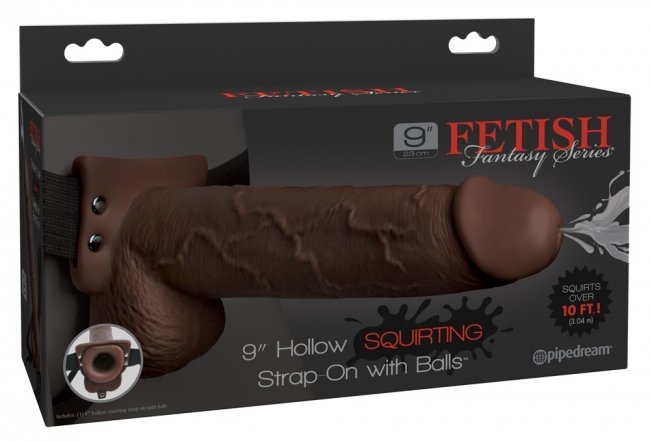 9" Hollow Squirting Strap-on with Balls