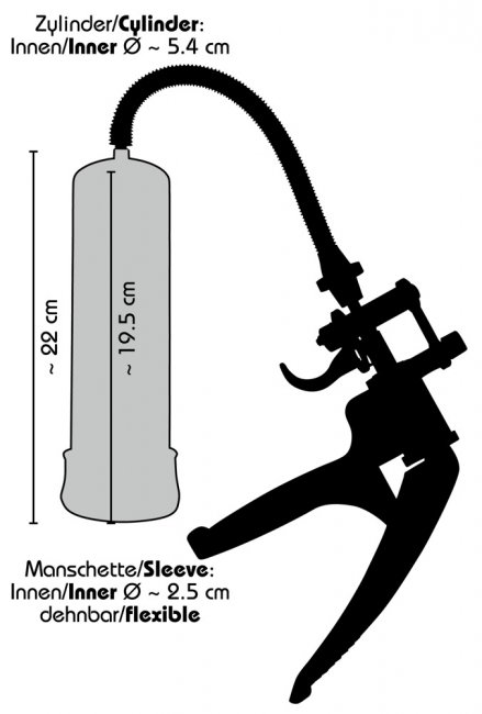 Penispump med ergonomiskt handtag. Flexibel öppning. Enkel att använda. Högkvalitativa material. Lite längre cylinder.