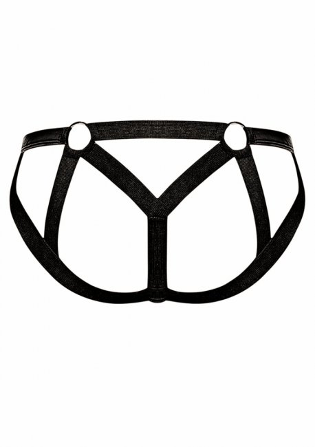 Svarta kalsonger tillverkad av ett skönt material. Bekväm passform. Remmar baktill och nickelpläterade ringar. Sexig design.
