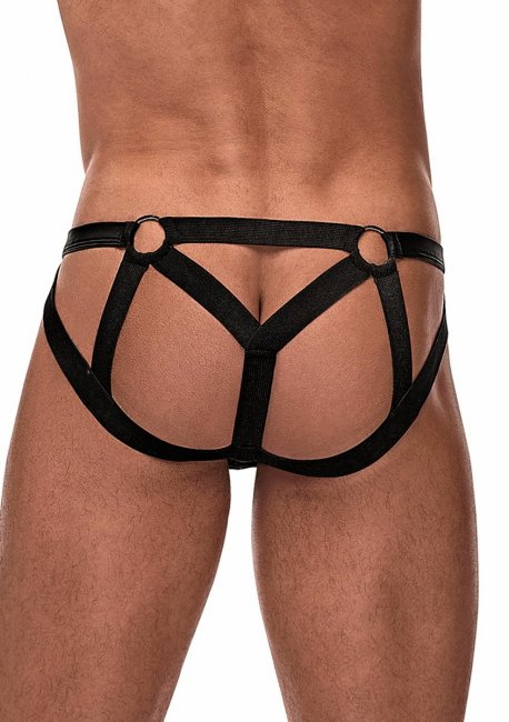 Svarta kalsonger tillverkad av ett skönt material. Bekväm passform. Remmar baktill och nickelpläterade ringar. Sexig design.