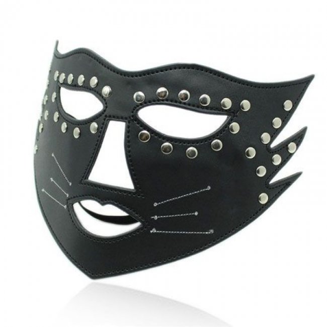 Cat Mask Black - Svart lädermask i form av katt