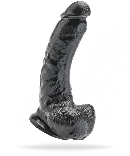 Cock 8 Inch With Balls - Stor svart dong med sugpropp