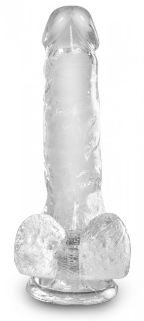 Realistisk dildo tillverkad av högkvalitativ TPE. Enkel att använda. Transparent. Verklighetstrogna vener och ollon samt pung.