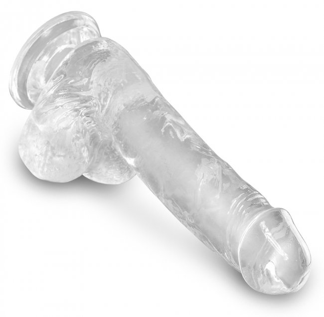 Realistisk dildo tillverkad av högkvalitativ TPE. Enkel att använda. Transparent. Verklighetstrogna vener och ollon samt pung.