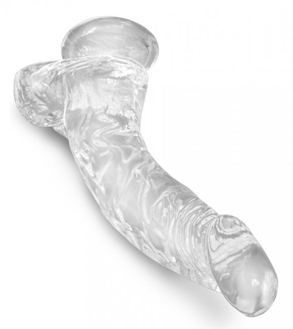 Realistisk dildo tillverkad av högkvalitativ TPE. Enkel att använda. Transparent. Verklighetstrogna vener och ollon samt pung.