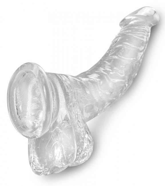 Realistisk dildo tillverkad av högkvalitativ TPE. Enkel att använda. Transparent. Verklighetstrogna vener och ollon samt pung.