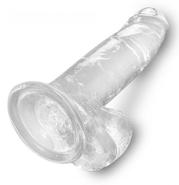 Realistisk dildo tillverkad av högkvalitativ TPE. Enkel att använda. Transparent. Verklighetstrogna vener och ollon samt pung.