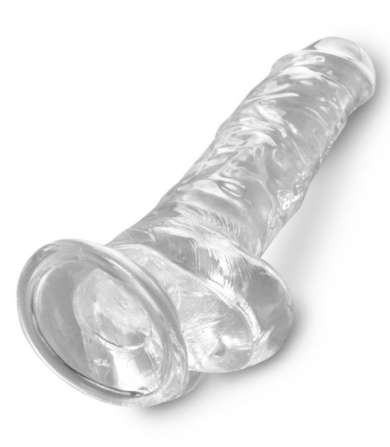 Realistisk dildo tillverkad av högkvalitativ TPE. Enkel att använda. Transparent. Verklighetstrogna vener och ollon samt pung.