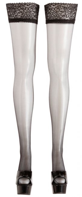 Svarta silikon linjerade strumpor tillverkad av spandex och polyamid. Vacker och sexig design. Bekväm passform. Spets topp.