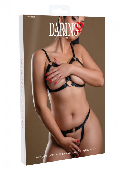 Daring Intimates Wetlook Open Bra With Crotchless Panty