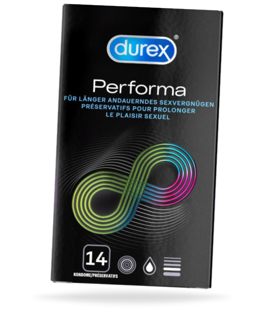 Latex kondomer med 14 stycken per paket. Innehåller fördröjnings gel i toppen. Med vattenbaserat glidmedel. Bekväm passform.