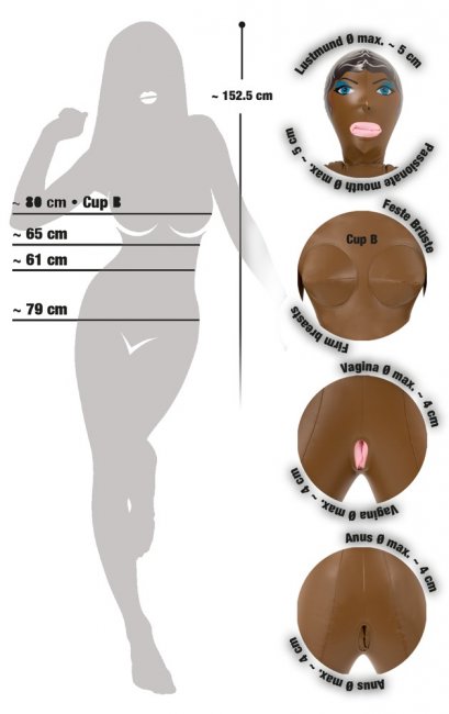 Elements Dolls Ocean - Mörkhyad uppblåsbar sexdocka med flera hål