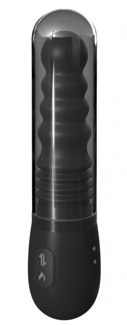 Gyrating Ass Thruster- svart roterande prostata vibrator med trasnsparant skydds lock