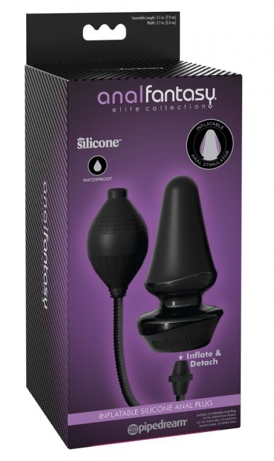 Inflateble Silicone Anal Plug - framsidan på förpackning till uppblåsbar svart analplugg