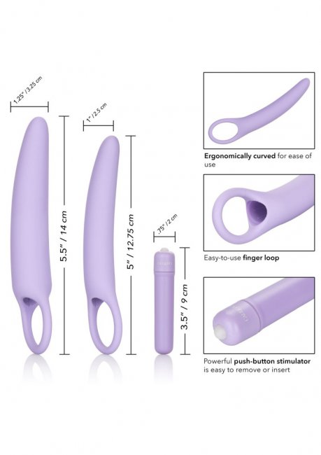 Lila dilator set för MTF. Högkvalitativ ABS och silikon. Enkel användning. Batteridriven avtagbar vibrator. Helt vattentät.
