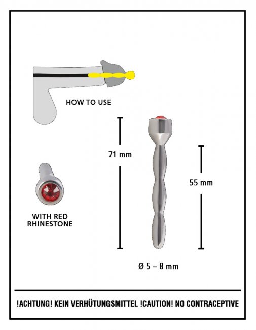Penisplugg tillverkad av 100% rostfritt stål. Enkel användning. Röd kristall i botten. Vågig design för extra stimulans.