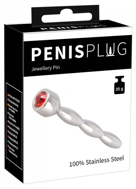 Penisplugg tillverkad av 100% rostfritt stål. Enkel användning. Röd kristall i botten. Vågig design för extra stimulans.