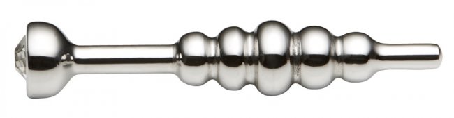 Penisplug med en ribbad och stimulerande textur. Rostfritt stål. Väger 34 gram. Enkel att använda. Vit kristall i botten.