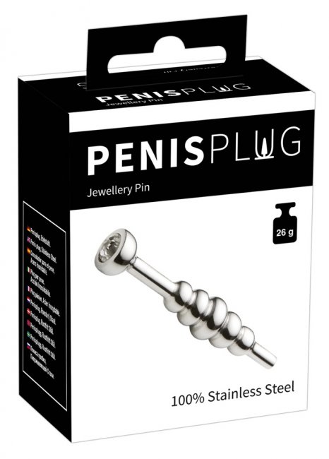 Penisplug med en ribbad och stimulerande textur. Rostfritt stål. Väger 34 gram. Enkel att använda. Vit kristall i botten.