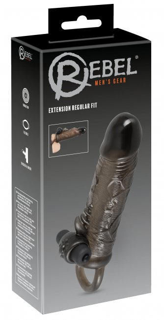 Extension Slim Fit - semi transparent svart penis sleeve med vibrator, förpackning