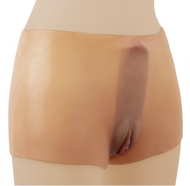 Ultra Realistic Vagina Pants - Super Realistiska Vagina Trosor för penisbärare, från sidan på modell