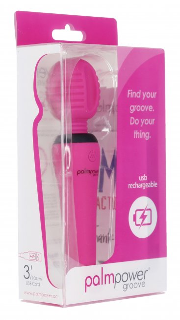 PalmPower Groove - kraftfull liten Rosa massagestav - förpackning från sidan